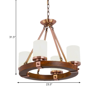 Marble Cylinder Chandelier Light Fixture Traditional 4/6/8 Lights Living Room Hanging Pendant in Brown with Wood Ring Design