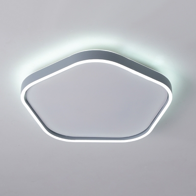 Minimalist LED Flush Mount Fixture Grey Pentagon Ceiling Lighting with Acrylic Shade in Warm/White Light, 16