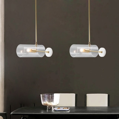 Minimalist Pipe Pendant Ceiling Light Clear Glass 1-Light Dining Table Suspension Lamp in Brass