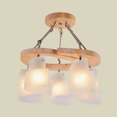 Modern Spiral Panel Hanging Lighting White Frosted Glass 3/5 Bulbs Living Room Pendant Chandelier with Wood Shelf