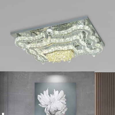 Modernism Rectangle/Round Flush Light LED Clear K9 Crystal Flush Mount Lighting Fixture in Chrome