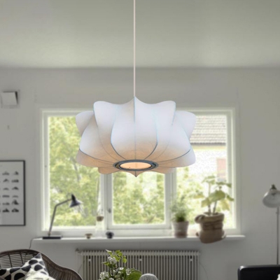 Modernist Propeller Lantern Suspension Light Fabric 1 Light Living Room Pendant in White
