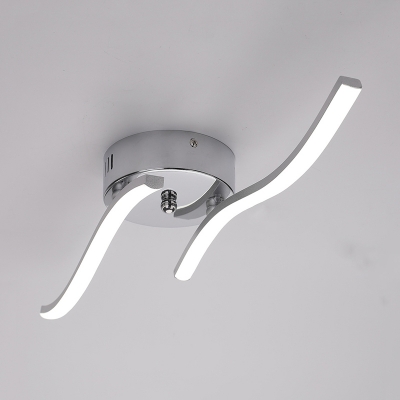 Nickel Dual Wavy Linear Semi Flush Modernist LED Metallic Flush Mount Ceiling Lamp Fixture in Warm/White Light