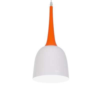 Nordic Bell Shade Pendant Lighting Single Bulb Metal Hanging Light Fixture in Black/White/Pink with Orange Grip