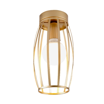 Oval Cage Corridor Flush Lighting Iron 1 Bulb Simple Flush Mounted Lamp Fixture in Black/Gold