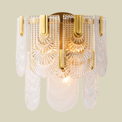Panel Crystal Wall Light Sconce Traditional 3 Bulbs Wall Lamp Fixture in Brass for Living Room