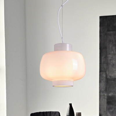 Retro Ceiling Hanging Lantern Smoke/Cream/Cognac Glass 1 Bulb Living Room Pendant Light Kit in Black/White