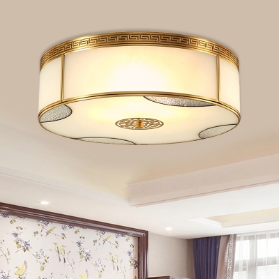 Round Frosted Glass Ceiling Light Traditional 4-Light 14