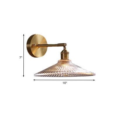 Scalloped Clear Glass Wall Lighting Minimalist 1-Bulb Brass Finish Sconce Lamp Fixture