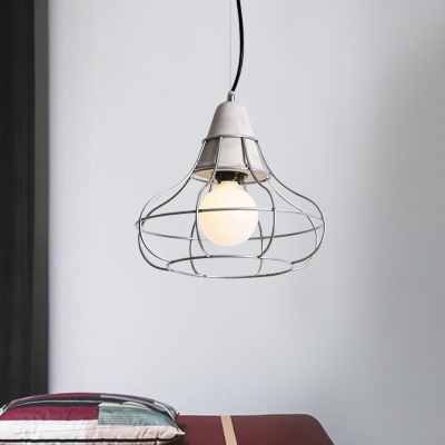 Silver Finish 1 Light Ceiling Lighting Vintage Iron Cylinder/Dome/Arc Cage Hanging Pendant Lamp with Cone Cement Top