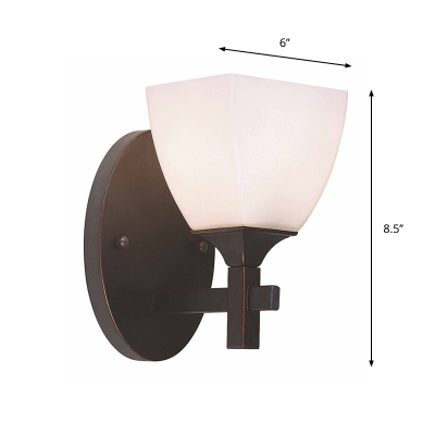 Single 4-Side Taper Mini Wall Lamp Retro Black Frosted White Glass Sconce for Living Room