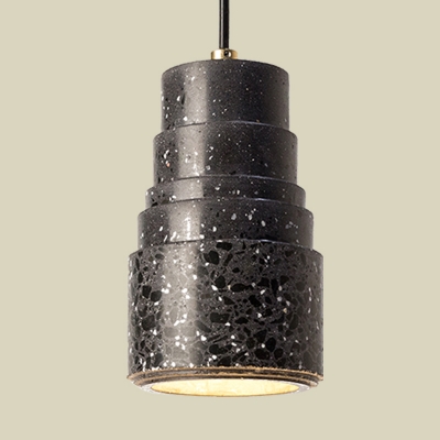 Terrazzo Tiered Tube Down Lighting Nordic 1-Light Hanging Ceiling Lamp in Black for Bedside