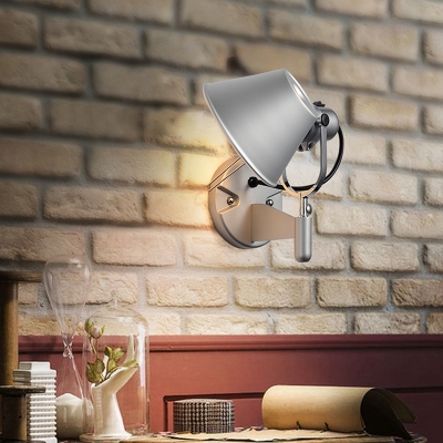 Warehouse Barrel Wall Lighting 1 Bulb Metallic Wall Mounted Lamp Fixture in Silver/Black with Rotatable Handle