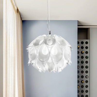White/Blue Floral Down Lighting Pendant Post Modern Single Head Acrylic Hanging Lamp Kit for Bedroom