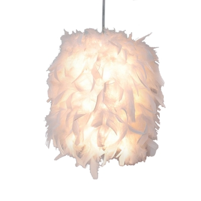 White Feather Hanging Light Kit Modernism 1 Head Fabric Ceiling Pendant Lamp for Dining Room