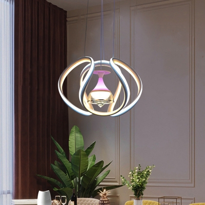 White Twisting Ceiling Pendant Light Modernist Acrylic LED Hanging Chandelier with Wine Glass Design for Living Room