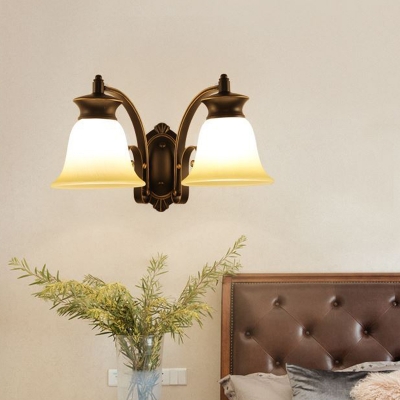 1/2-Light Bell Wall Light Sconce Traditional Black Opal Glass Wall Mount Lamp for Bedside