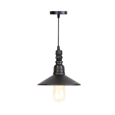 1 Bulb Hanging Lighting Industrial Corridor Adjustable Pendant Lamp with Saucer Iron Shade in Black