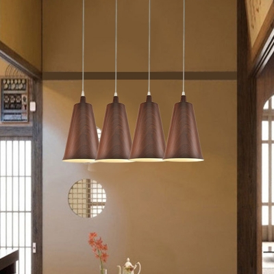 1 Bulb Horn Shape Ceiling Pendant Nordic White/Yellow/Orange Aluminum Hanging Light Fixture with Wood Grain Design