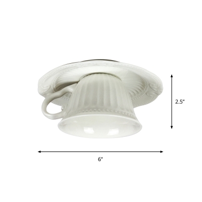 1-Light Bedroom Flush Mount Modern White LED Flush Ceiling Lamp Fixture with Coffee Cup Gypsum Shade
