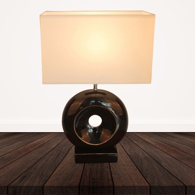 1-Light Donut Night Lamp Transitional Black/Silver Resin Table Lighting with Rectangle/Drum Lamp Shade