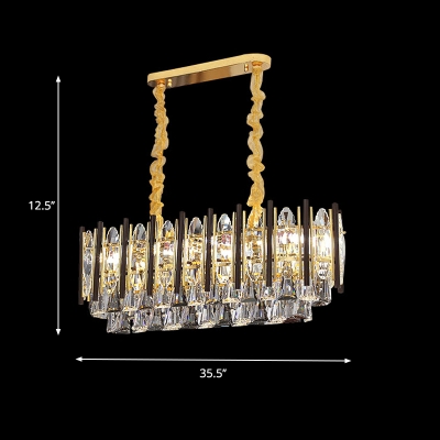 10-Light Island Pendant Light Modernist Tapered Crystal Hanging Ceiling Lamp in Gold