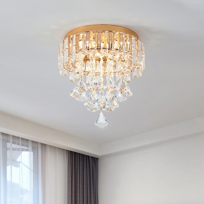 3-Light Flush Mount Lamp Traditional Diamond Clear Crystal Ceiling Mounted Light in Gold