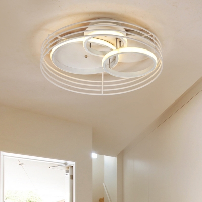 3 Overlapping Rings Flushmount Ceiling Fixture Modernist Acrylic LED Flush Light with Drum Cage