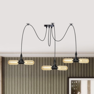 4/6/12 Heads Capsule Multi-Pendant Industrial Black Amber Glass LED Swag Hanging Ceiling Light