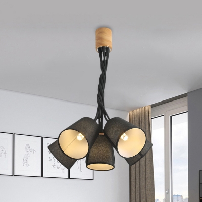 6/9 Lights Living Room Multi Pendant Modern White/Black Hanging Ceiling Lamp with Barrel Fabric Shade