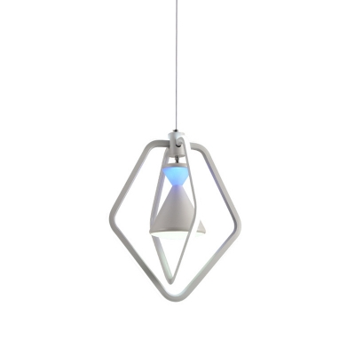 Acrylic Hourglass Suspended Lighting Fixture Modernist White LED Hanging Chandelier with Dual Pentagon Frame for Dining Room