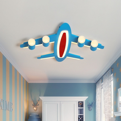 Aircraft Bedroom Flush Mount Light Acrylic LED Kids Style Ceiling Fixture in Blue