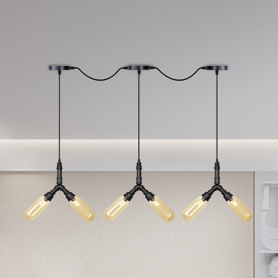 Amber Glass Black Tandem Multi Pendant Capsule 6/10/14-Light Vintage Style LED Suspension Lamp