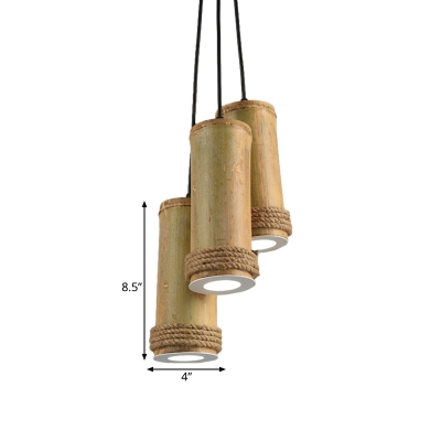 Bamboo Tubular Cluster Pendant Light Factory 3 Heads Dining Room Ceiling Lamp in Light Brown