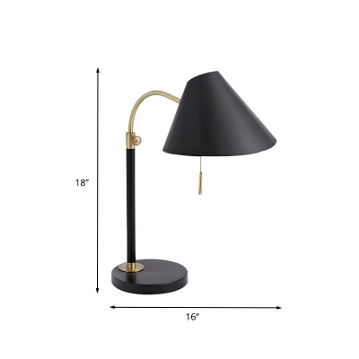 Black Finish Wide Flared Desk Lighting Modernist 1 Head Iron Table Lamp with Pull Chain for Bedside