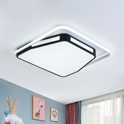 Black-White Trapezoid Flush Light Modernism Iron 16/19.5 Inch Wide LED Ceiling Mount Lamp with Round/Square Glow Frame