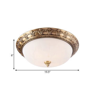 Brass 4-Head Ceiling Lamp Traditional Frosted White Glass Dome Flush Mount Fixture, 12