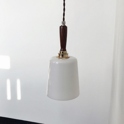 Brown Bell Suspension Light Vintage 1 Bulb Milk White Glass Ceiling Pendant Lamp