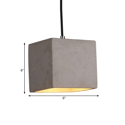 Cement Grey Hanging Lighting Cube 1 Bulb Industrial-Style Pendant Lamp Kit for Bedside