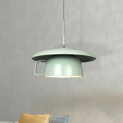 Ceramics Coffee-Cup Ceiling Hang Fixture Macaron 1-Head Green Finish LED Suspension Lamp