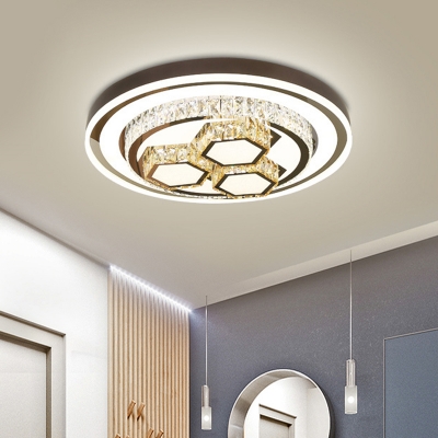 Chrome Circle Flush Light Modernism Crystal LED Bedroom Flush Mount with Hexagon Design
