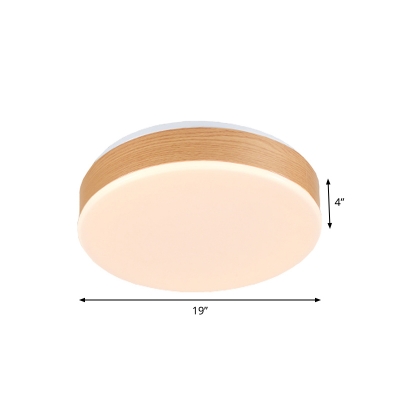 Circle Flush Mount Recessed Lighting Asia Wood Foyer LED Surface Ceiling Lamp with Acrylic Diffuser
