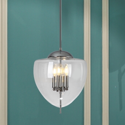 Clear Glass Peach Hanging Chandelier Vintage 4 Bulbs Chrome Finish Ceiling Suspension Light