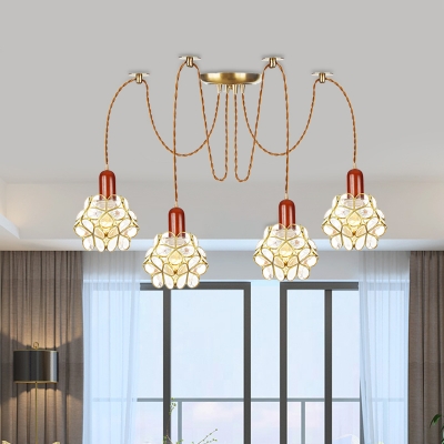 Clear Water Glass Gold Cluster Pendant Light Flower 2/3/4-Head Traditional Swag Suspended Lighting Fixture