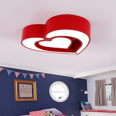 Contemporary Loving Heart Flush Light Fixture Acrylic Bedroom LED Ceiling Flush Mount in Blue/Red/Pink