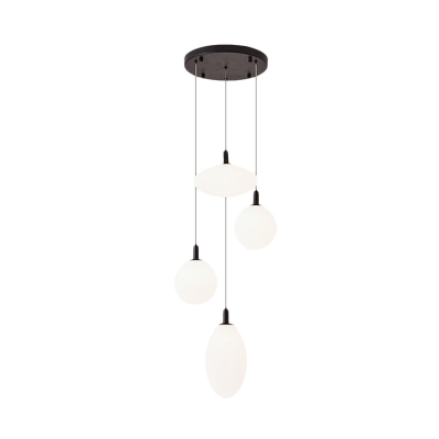 Cream Glass Ball and Oval Cluster Pendant Light Minimalism 4 Lights Gold/Black Suspension Lamp over Table