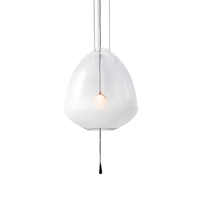 Elliptical Hanging Light Simple Clear Frosted Glass 1-Head Bedside Ceiling Pendant Lamp