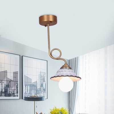 Flared Ceramic Semi Flush Mount Light Country Style 1/2/3-Bulb Dining Room Ceiling Lighting in Brass with Twisted Design
