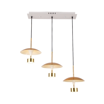 Flat Dome Multi Ceiling Light Post Modern Metallic 3-Head Gold LED Linear Pendulum Lamp