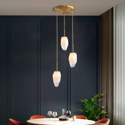 Frosted Glass Cluster Gem Pendant Modernist 3-Light Gold Hanging Light Fixture over Table